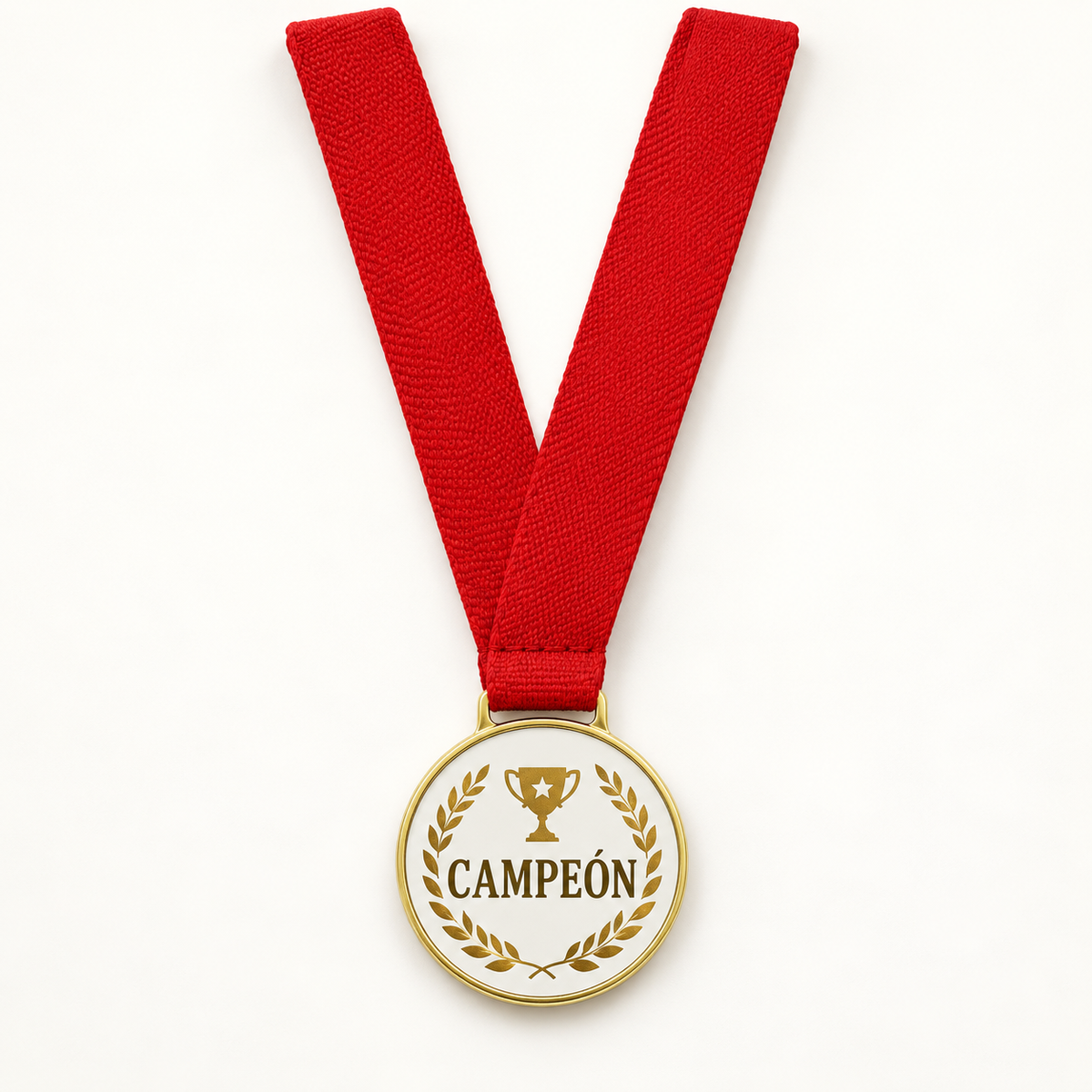 Ejemplo personalizado: Medalla deportiva personalizada con cinta. Montaje orientativo; personalizable con tu foto, nombre o diseño.
