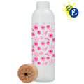 Ejemplo personalizado: Botella de cristal esmerilado personalizada · 500 ml. Diseño orientativo; personalización a tu gusto.