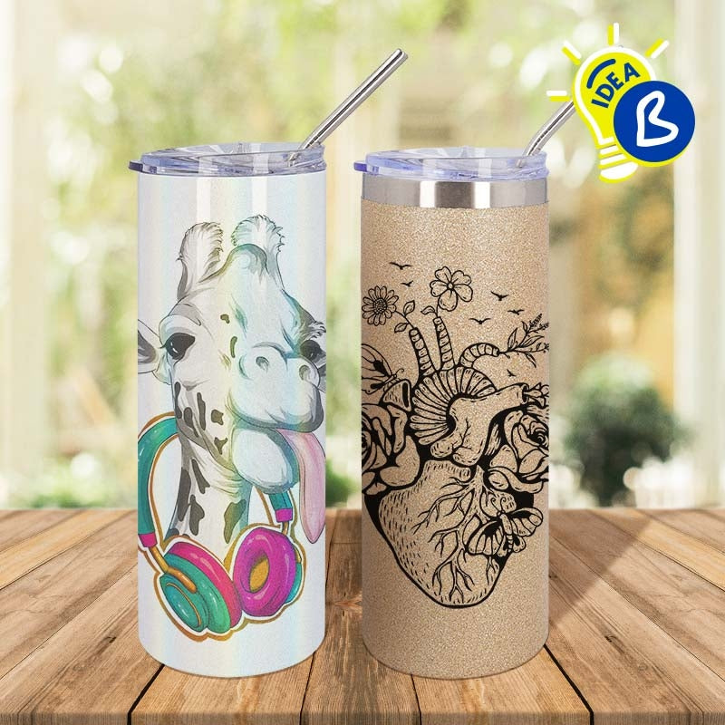 Ejemplo personalizado: Vaso térmico glitter personalizado · 600 ml. Diseño orientativo; personalización a tu gusto.