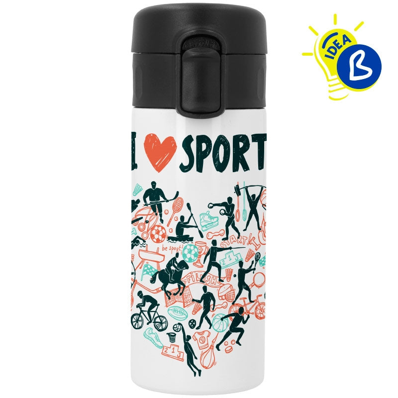 Ejemplo personalizado: Termo compacto personalizado con tapa negra · 350 ml. Diseño orientativo; personalización a tu gusto.