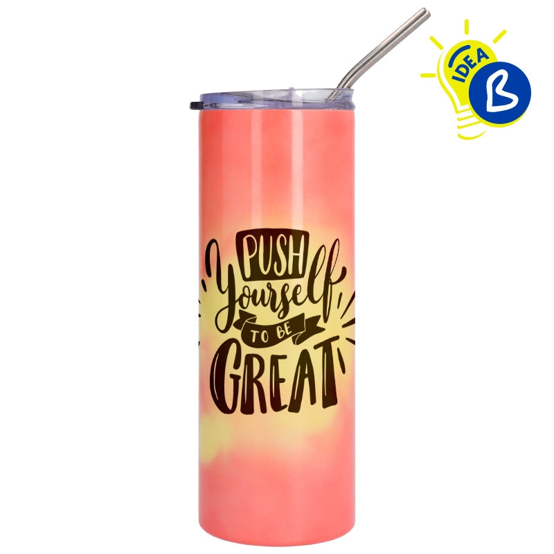 Ejemplo personalizado: Vaso personalizado que cambia de color con el calor · 600 ml. Diseño orientativo; personalización a tu gusto.