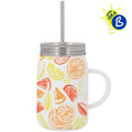 Ejemplo personalizado: Jarra térmica personalizada con tapa y pajita · 500 ml. Diseño orientativo; personalización a tu gusto.