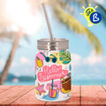 Ejemplo personalizado: Vaso tarro térmico personalizado con pajita · 500 ml. Diseño orientativo; personalización a tu gusto.