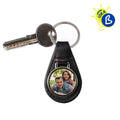 Ejemplo personalizado: Llavero de polipiel personalizado con foto. Diseño orientativo; personalización a tu gusto.